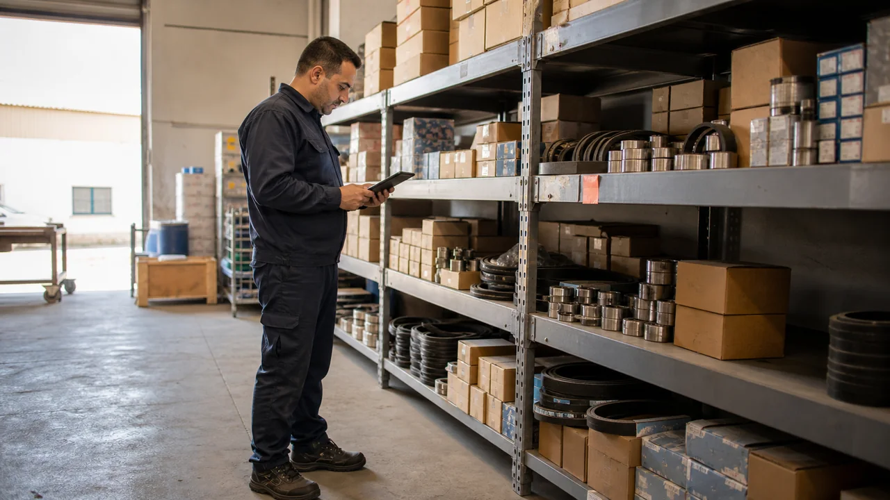Un responsable contrôle des fournitures dans un entrepôt industriel