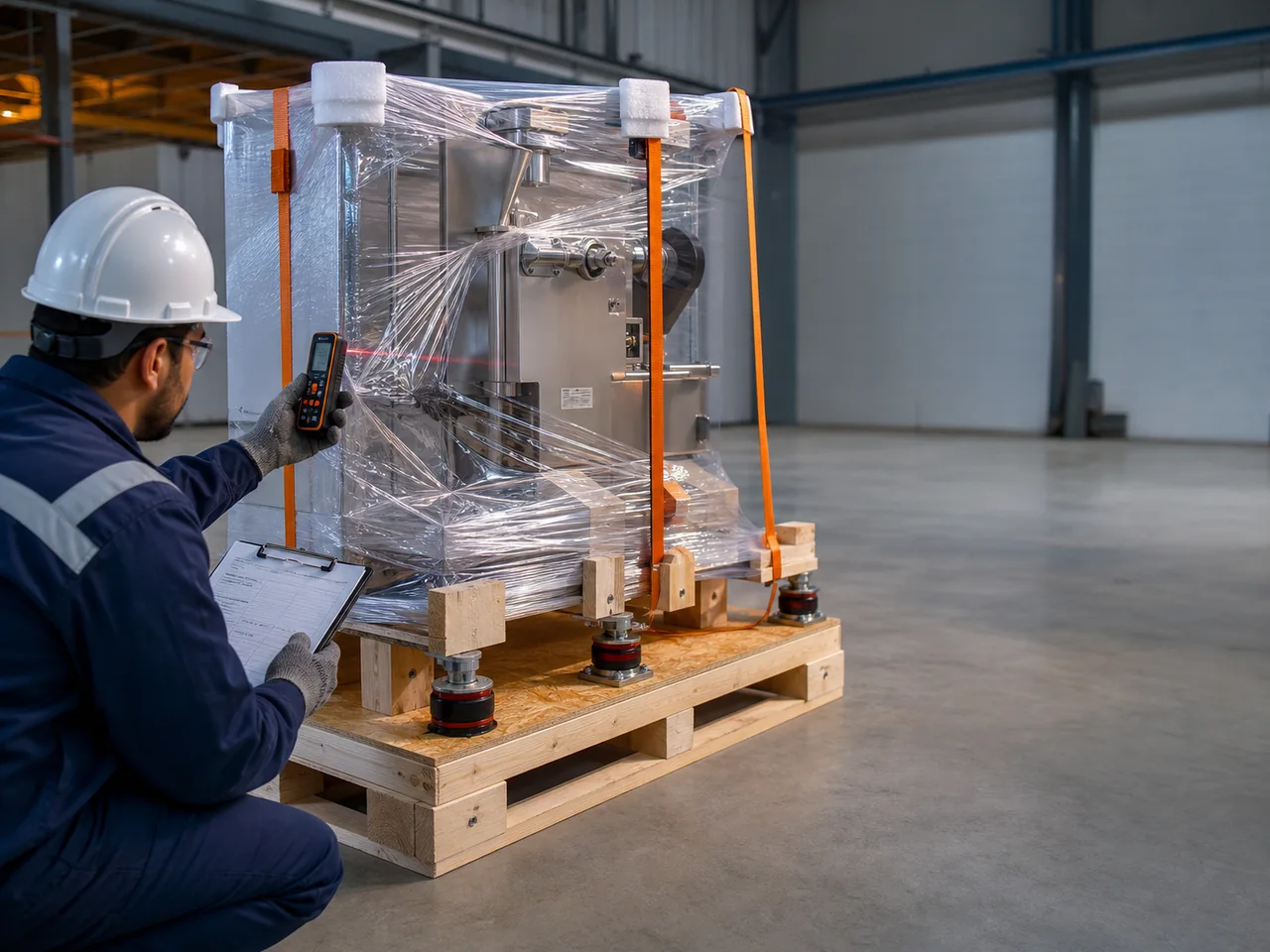 Préparation et protection d’une machine industrielle avant transport