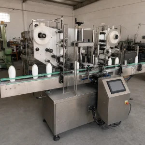 Étiqueteuse double face pour flacons d’occasion