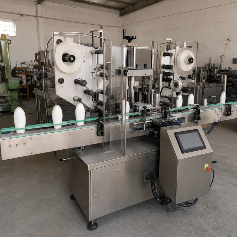 Étiqueteuse double face pour flacons d’occasion