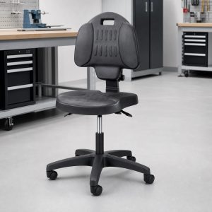 Siège d’atelier ergonomique noir avec assise en polyuréthane